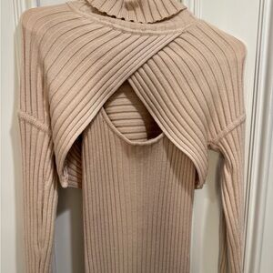 House of Harlow 1960 Tan Cowl Neck Sweater Dress